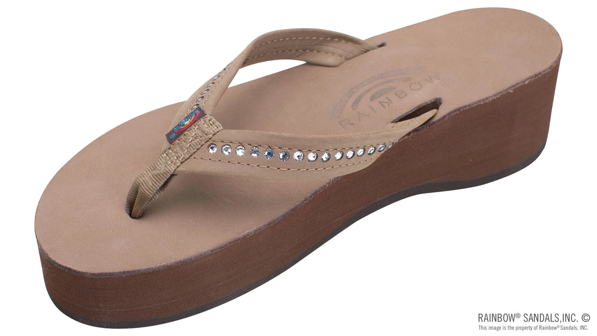 White Crystal Premier Leather  Dark Brown 6-Layer Wedge 3/4" strap