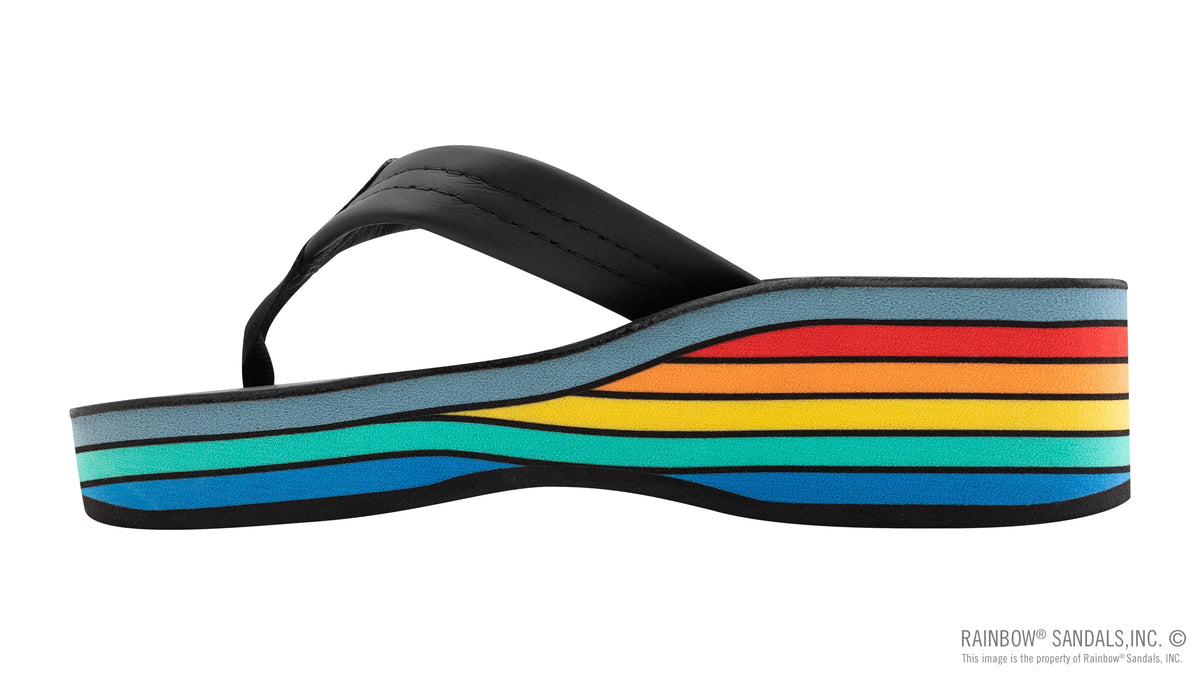 6 Layer Black Leather Rainbow Wedge 1" Strap